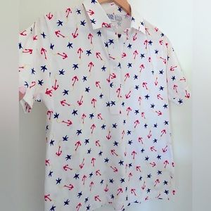 Vintage Anchors and Starfish AOP Polo Shirt Size L